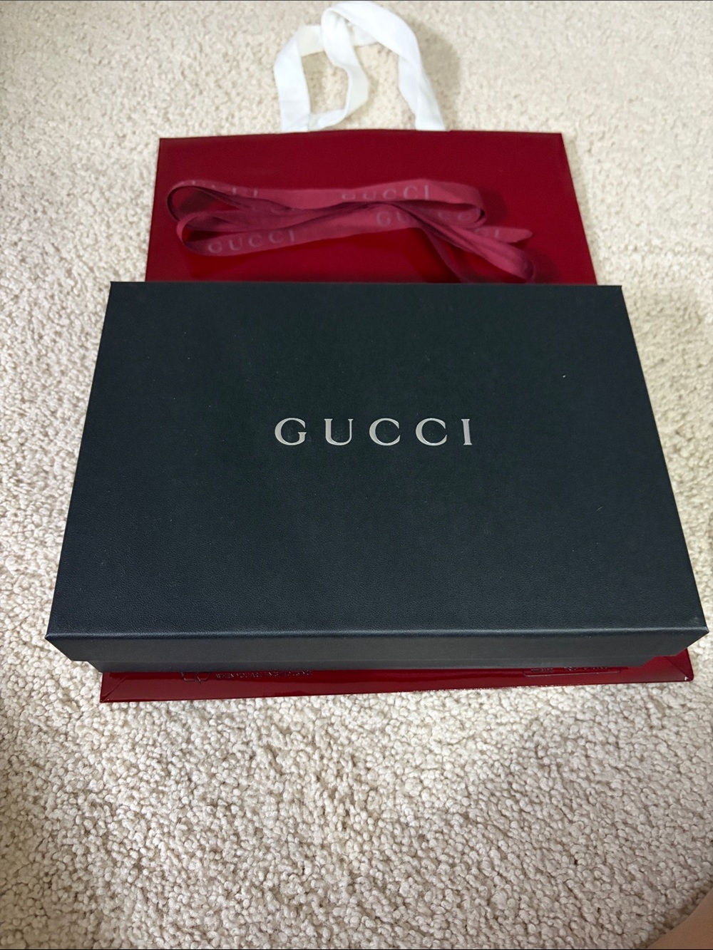 Gucci Black Box with Red Shopping Bag and Ribbon